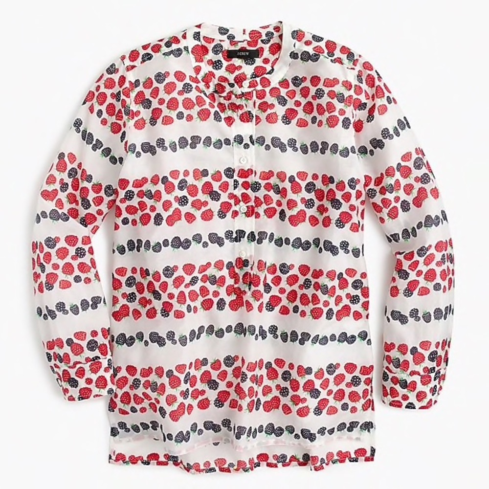 j crew cotton-silk popover blouse in berry print